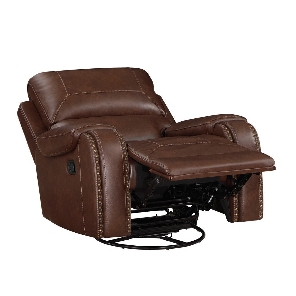 Dean 41 Inch Swivel Glider Manual Recliner Chair Brown Faux Leather By Casagear Home BM314769