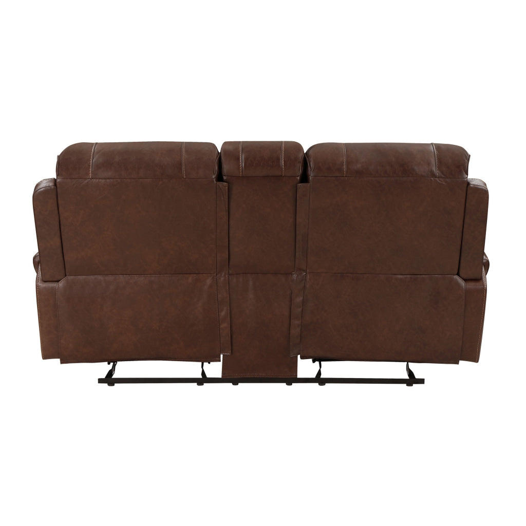 Dean 76 Inch Dual Manual Recliner Loveseat Cupholders Brown Faux Leather By Casagear Home BM314770