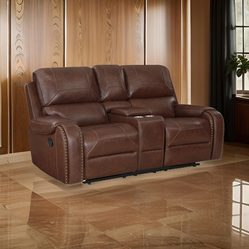 Dean 76 Inch Dual Manual Recliner Loveseat, Cupholders, Brown Faux Leather By Casagear Home