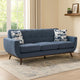 Keto 87 Inch Sofa, Blue Chenille, 2 Throw Pillows, Brown Solid Wood By Casagear Home