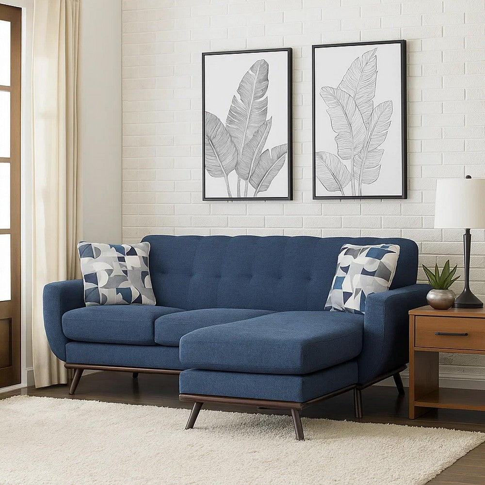 Keto 87 Inch Reversible L Shape Sofa With Chaise, 2 Pillows, Blue Chenille By Casagear Home