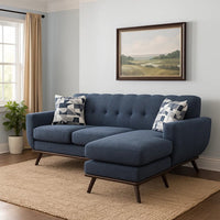 Keto 87 Inch Reversible L Shape Sofa With Chaise, 2 Pillows, Blue Chenille By Casagear Home