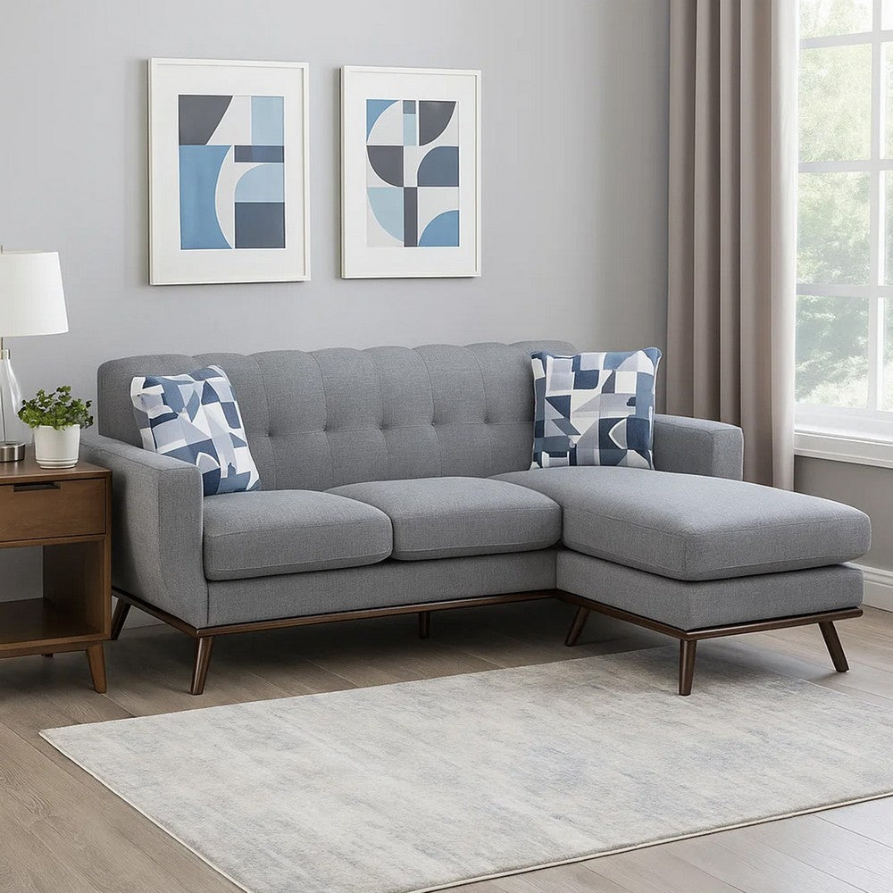 Keto 87 Inch Reversible L Shape Sofa With Chaise, 2 Pillows, Gray Chenille By Casagear Home