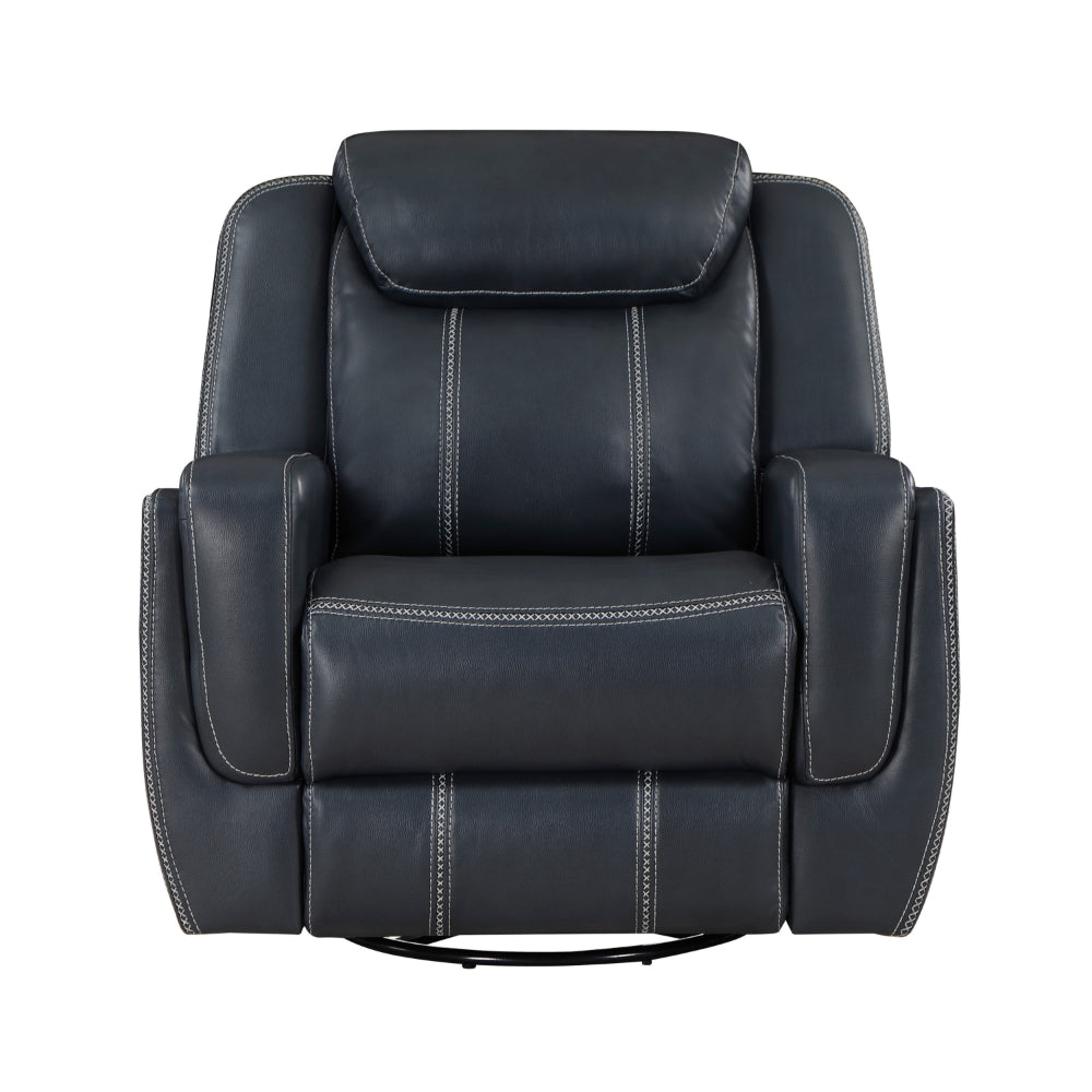 Louise 40 Inch Swivel Glider Manual Recliner Chair, Blue Faux Leather By Casagear Home