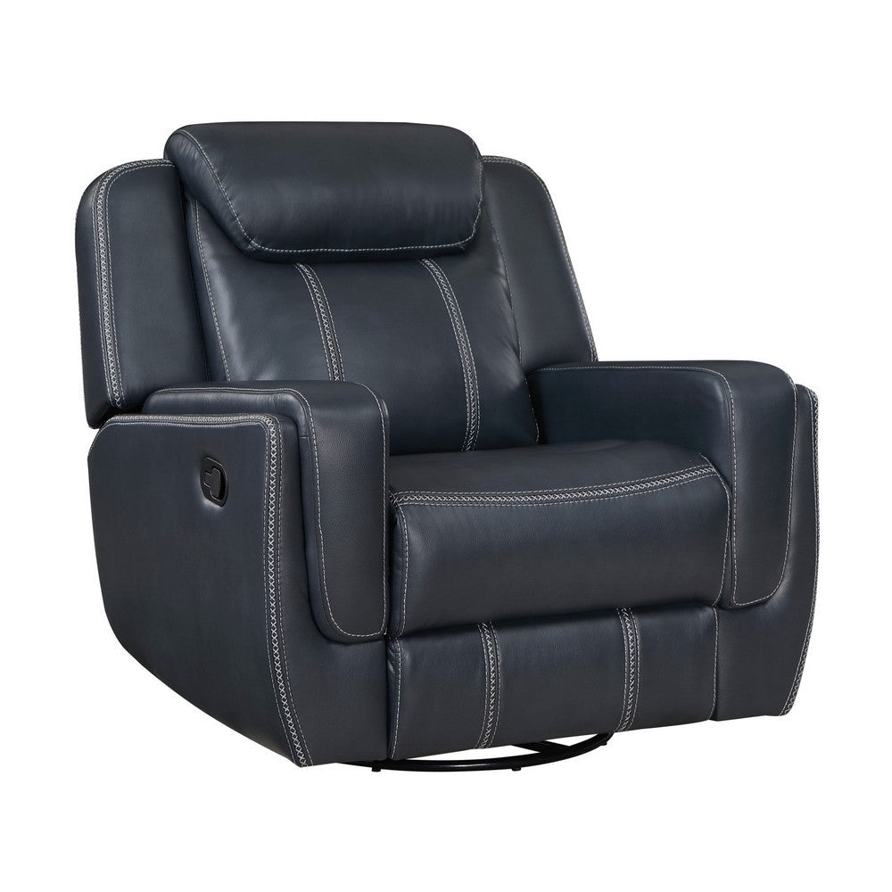 Louise 40 Inch Swivel Glider Manual Recliner Chair Blue Faux Leather By Casagear Home BM314781