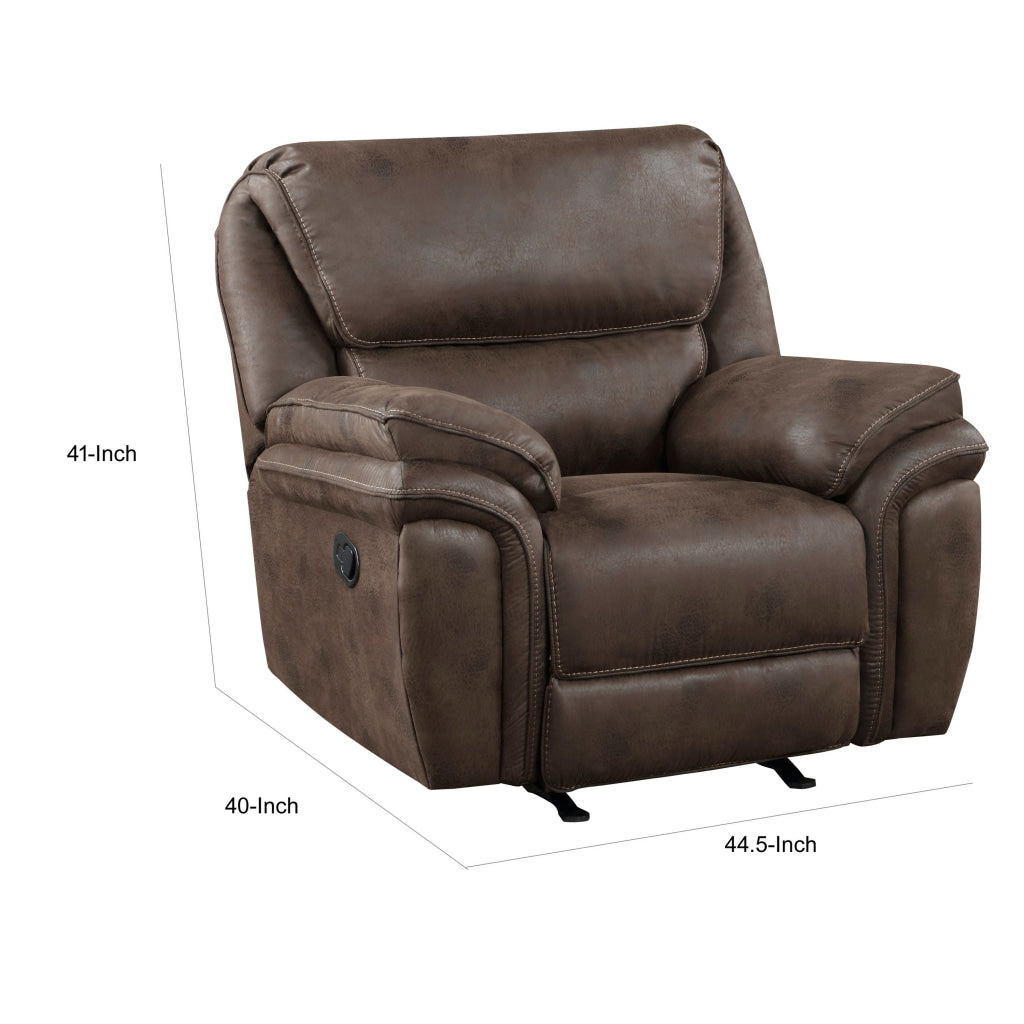 Tony 45 Inch Manual Recliner Chair Cushioned Brown Microfiber Solid Wood By Casagear Home BM314784