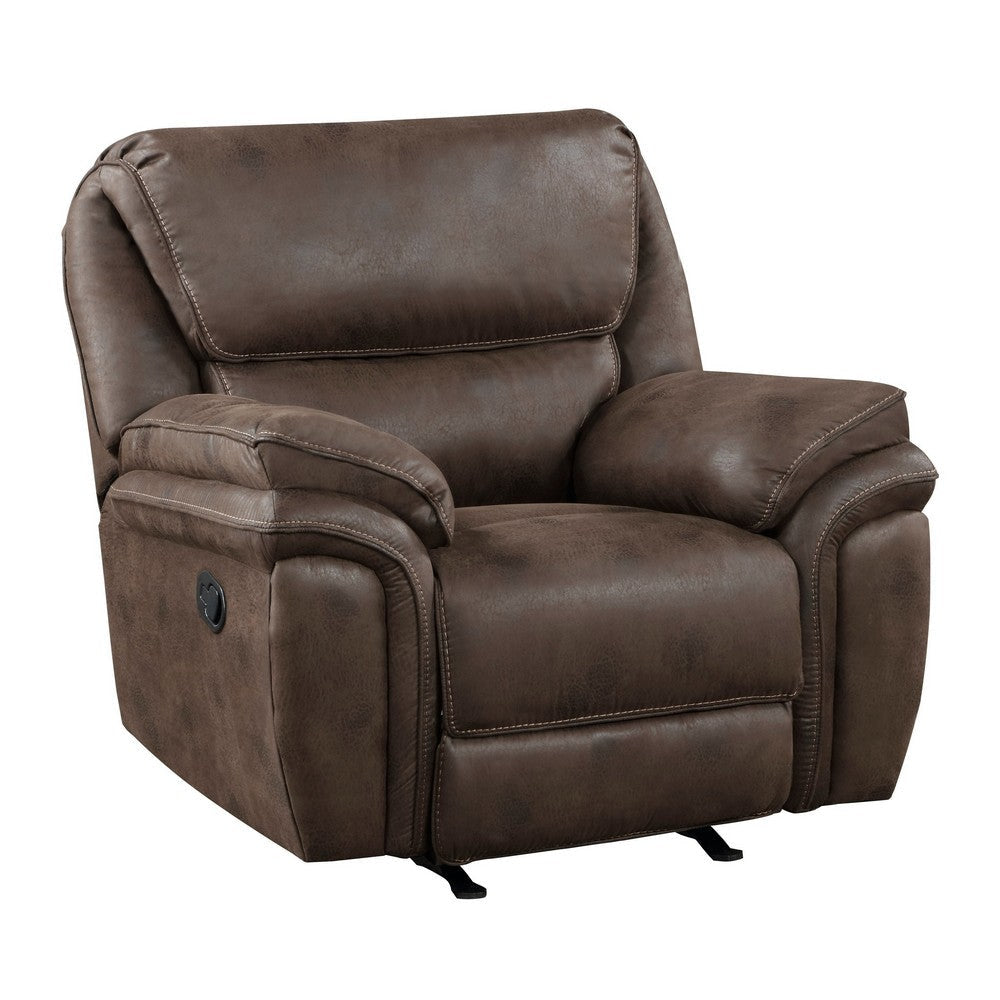 Tony 45 Inch Manual Recliner Chair, Cushioned Brown Microfiber, Solid Wood By Casagear Home