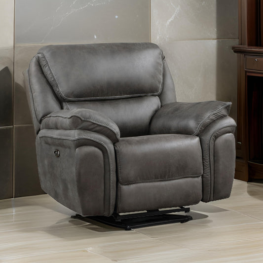 Tony 40 Inch Power Recliner Chair Gray Microfiber Solid Wood USB Port By Casagear Home BM314787