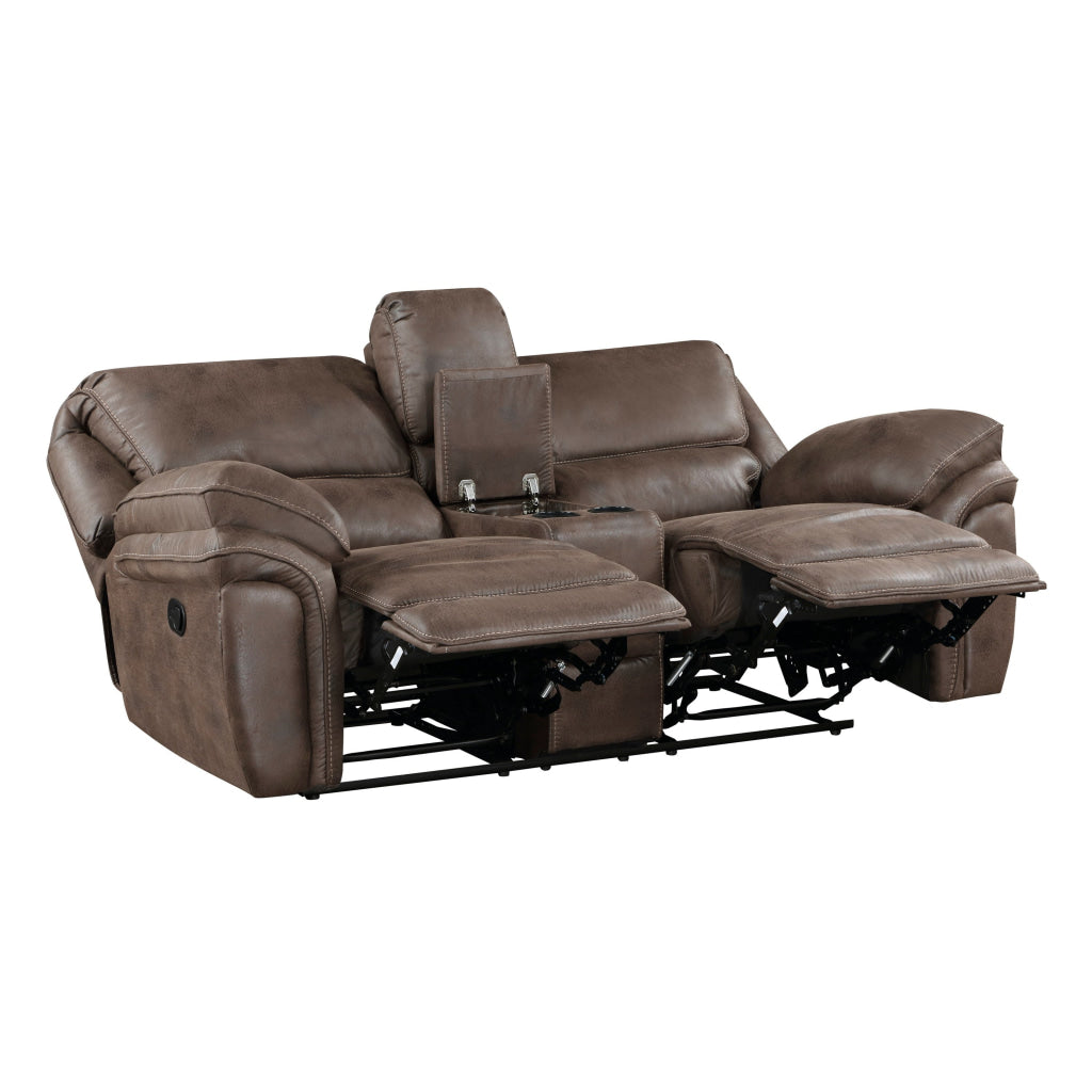 Tony 80 Inch Dual Manual Recliner Loveseat Cupholders Brown Microfiber By Casagear Home BM314788