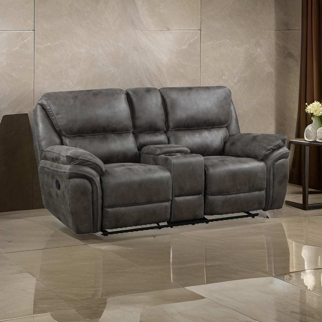 Tony 80 Inch Dual Manual Recliner Loveseat, Console, Cupholders, Gray By Casagear Home