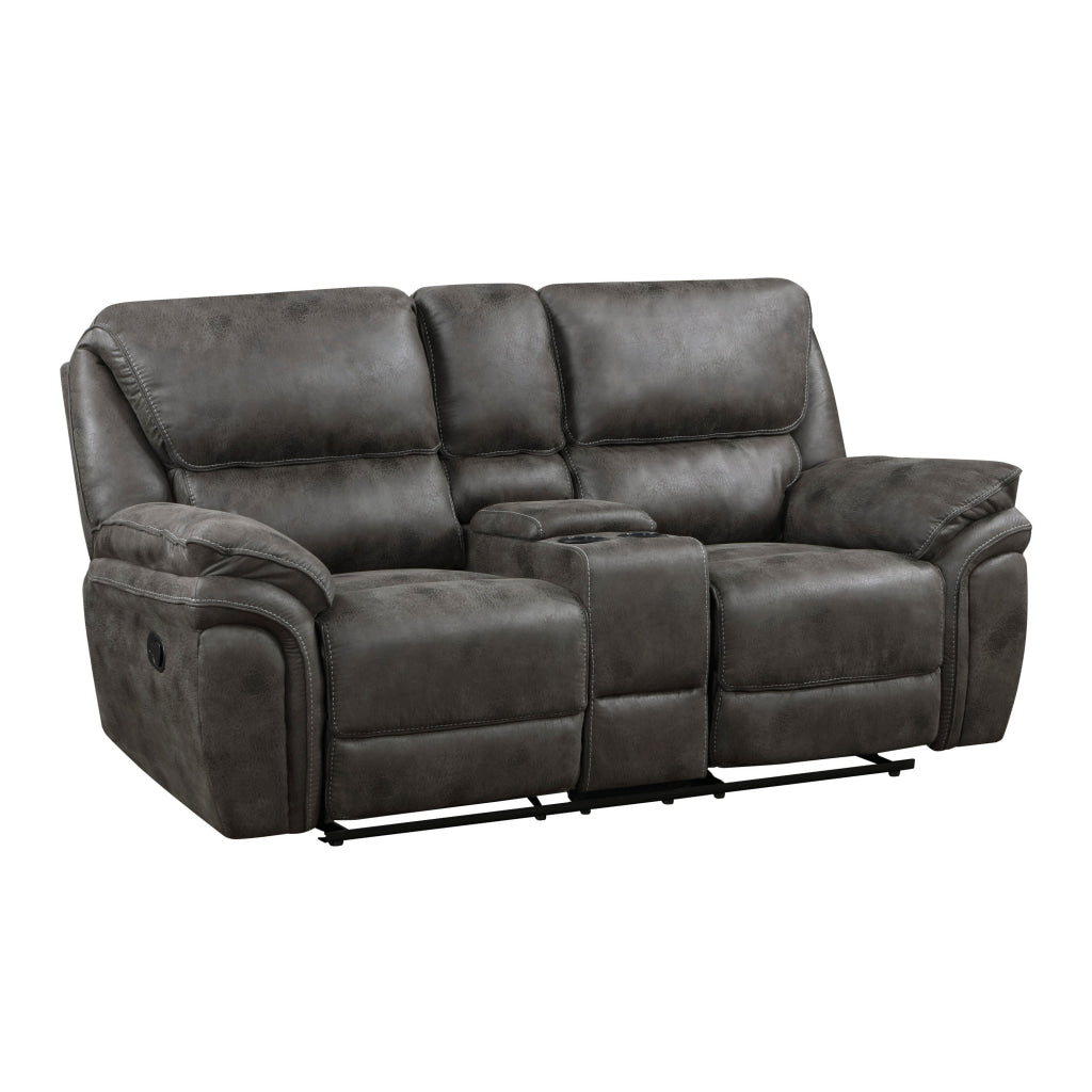 Tony 80 Inch Dual Manual Recliner Loveseat Console Cupholders Gray By Casagear Home BM314789