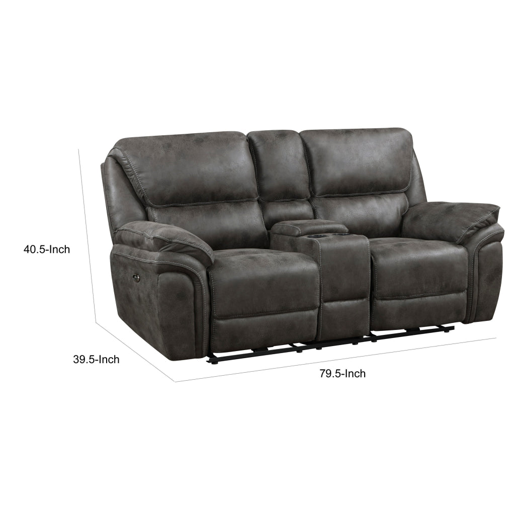 Tony 80 Inch Power Double Recliner Loveseat Console Cupholders USB Gray By Casagear Home BM314791