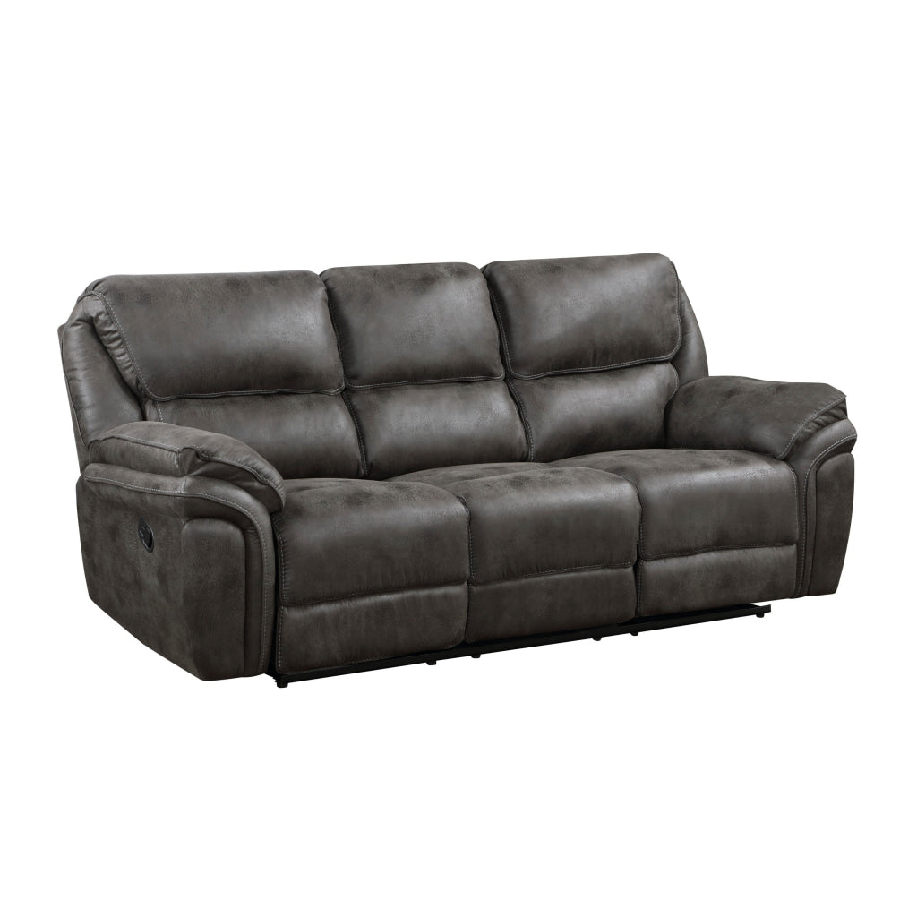 Tony 90 Inch Double Manual Recliner Sofa Gray Microfiber Solid Wood By Casagear Home BM314793