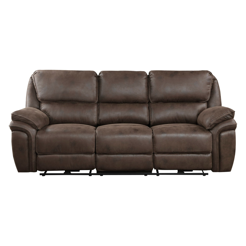 Tony 90 Inch Power Double Recliner Sofa USB Charging Port Brown Microfiber By Casagear Home BM314794