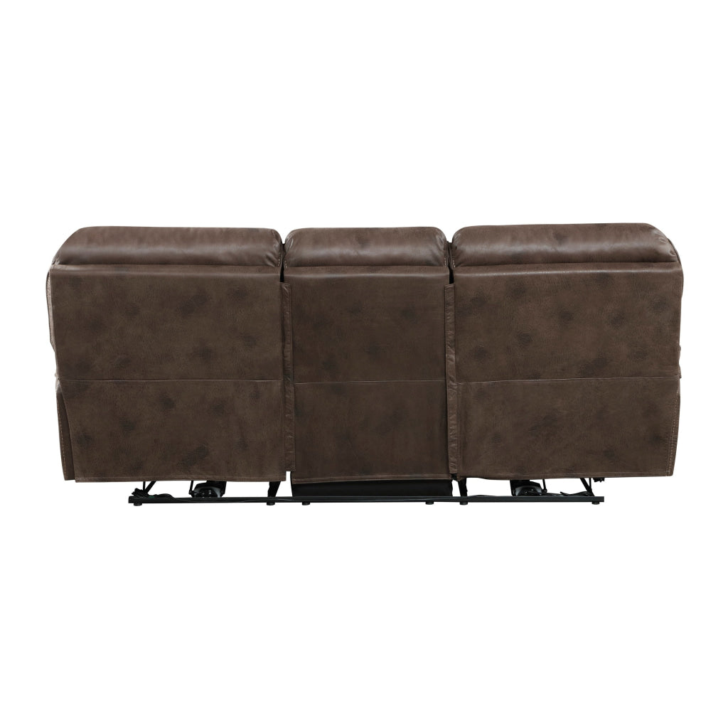 Tony 90 Inch Power Double Recliner Sofa USB Charging Port Brown Microfiber By Casagear Home BM314794