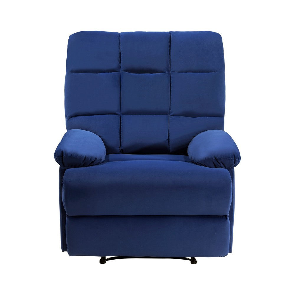 Patty 36 Inch Manual Recliner Chair Cushioned Blue Velvet Solid Wood By Casagear Home BM314797