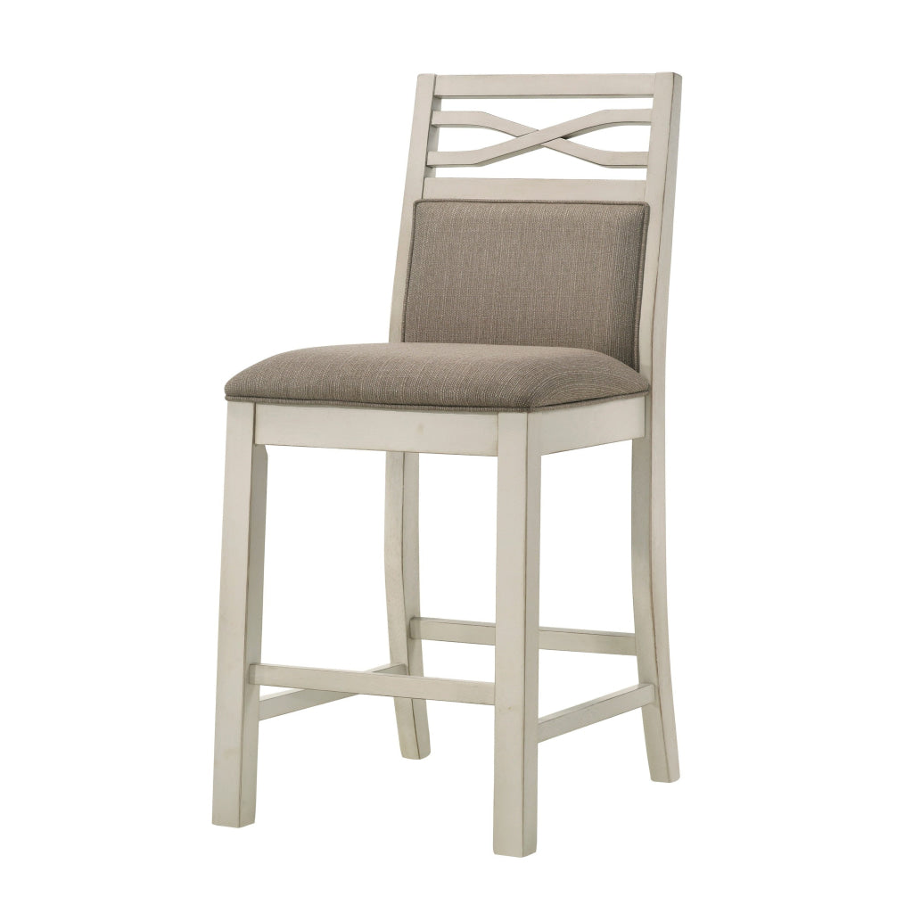 Marie 26 Inch Counter Height Chair Khaki Fabric Seat Back Beige Set of 2 By Casagear Home BM314802