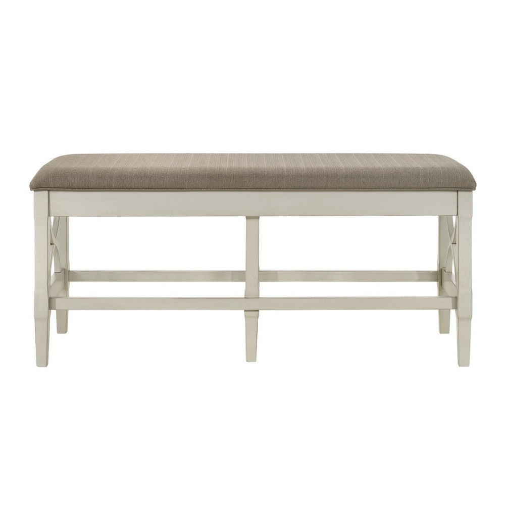 Marie 55 Inch Counter Height Bench Khaki Fabric Upholstered Beige Wood By Casagear Home BM314803