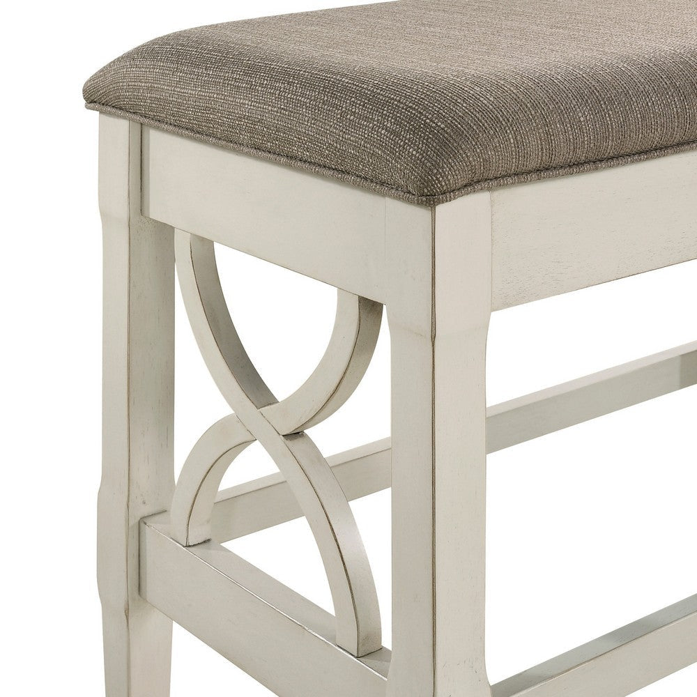 Marie 55 Inch Counter Height Bench Khaki Fabric Upholstered Beige Wood By Casagear Home BM314803