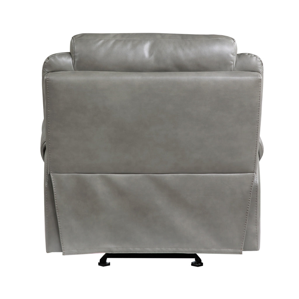 Max 42 Inch Manual Recliner Chair Gray Faux Leather Solid Wood Metal By Casagear Home BM314804