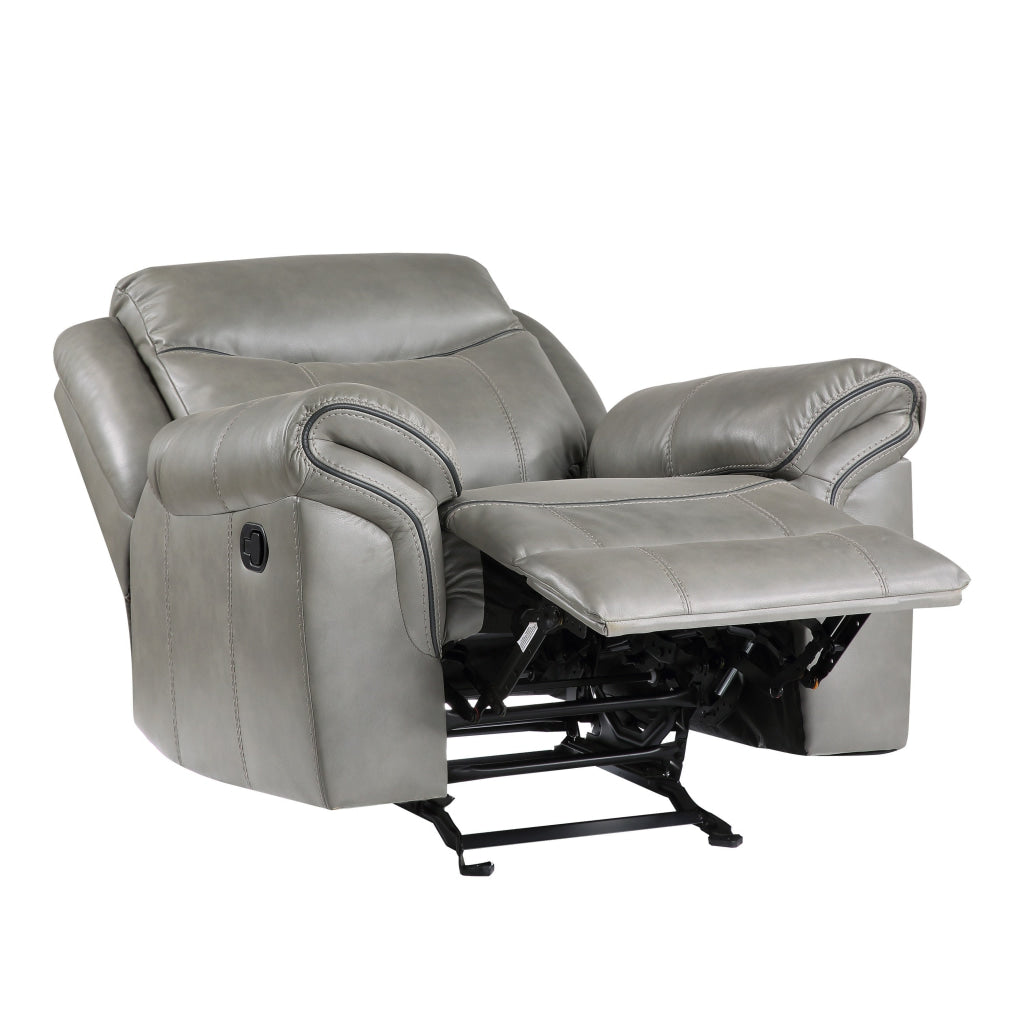 Max 42 Inch Manual Recliner Chair Gray Faux Leather Solid Wood Metal By Casagear Home BM314804