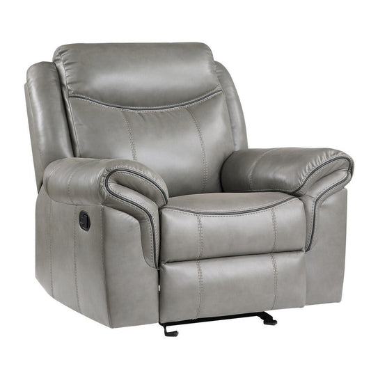 Max 42 Inch Manual Recliner Chair, Gray Faux Leather, Solid Wood, Metal By Casagear Home