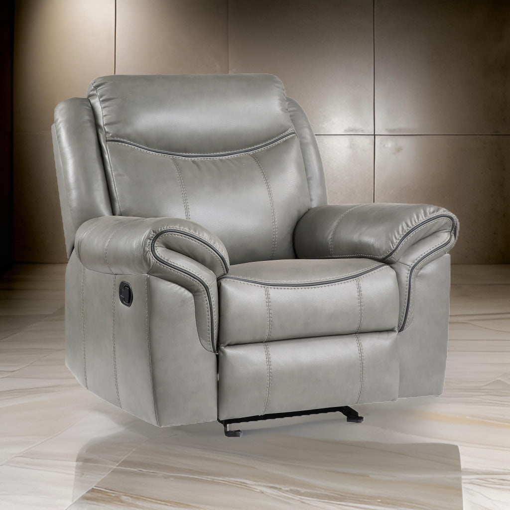 Max 42 Inch Manual Recliner Chair Gray Faux Leather Solid Wood Metal By Casagear Home BM314804