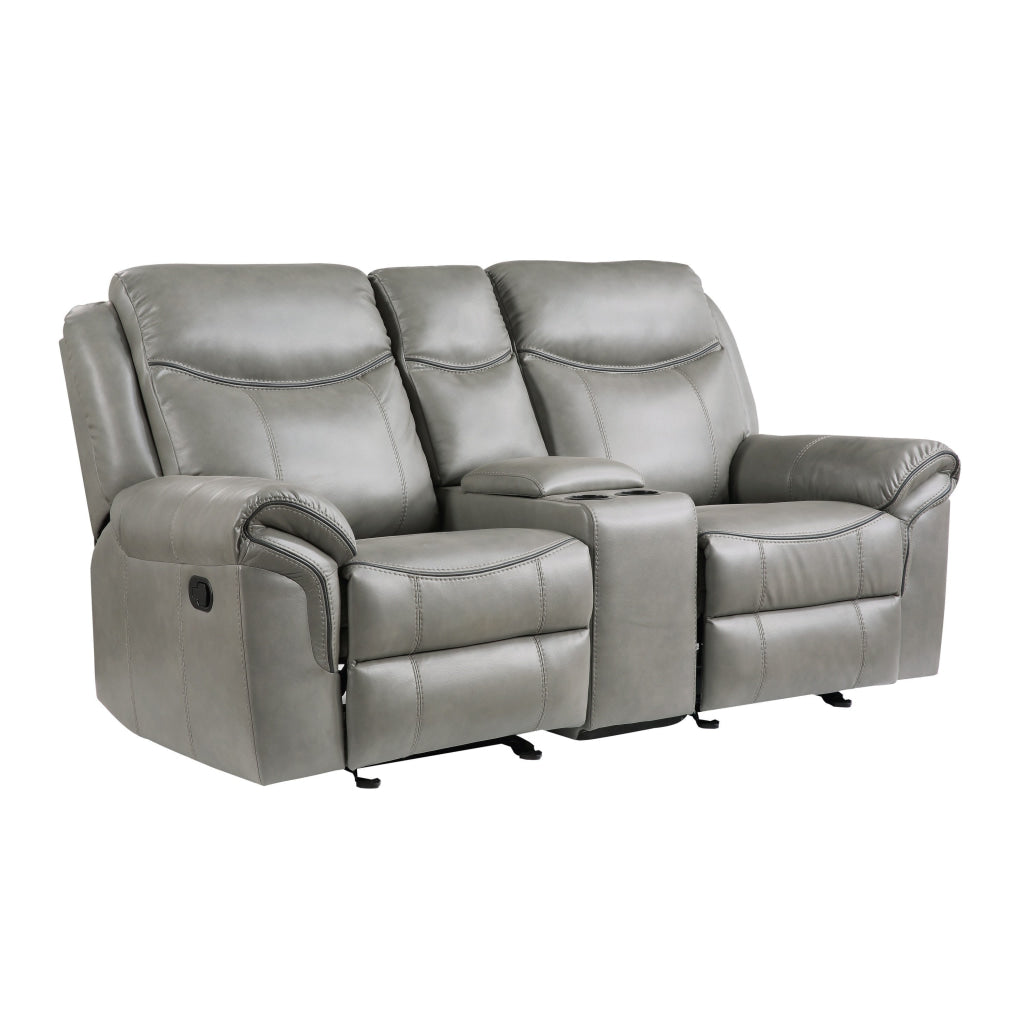 Max 80 Inch Dual Manual Recliner Loveseat Cupholders Gray Faux Leather By Casagear Home BM314805