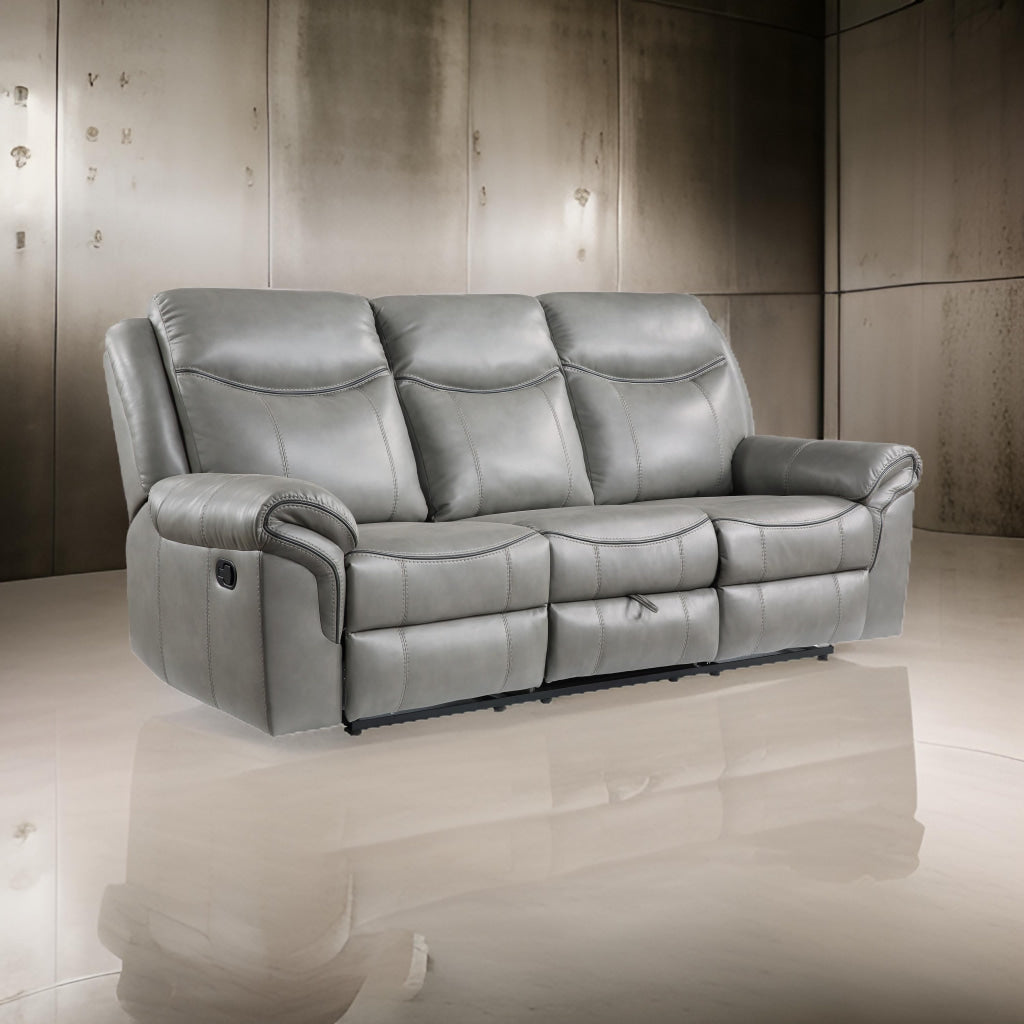 Max 80 Inch Dual Manual Recliner Sofa, Cupholders, USB, Gray Faux Leather By Casagear Home