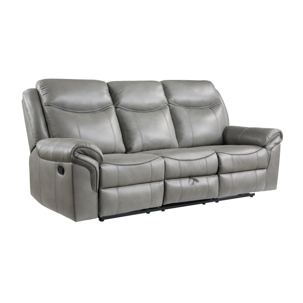 Max 80 Inch Dual Manual Recliner Sofa Cupholders USB Gray Faux Leather By Casagear Home BM314806