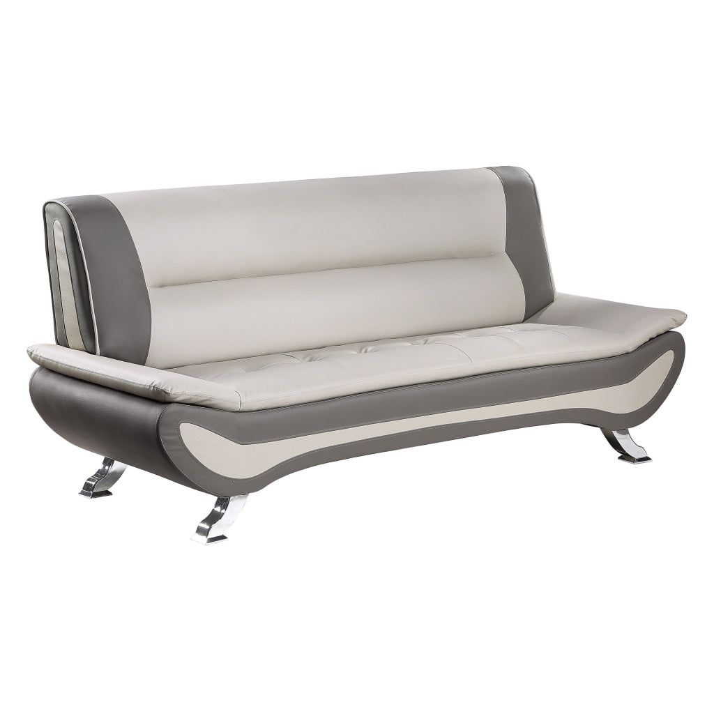 Elle 78 Inch Sofa Beige Gray Faux Leather Metal Legs Solid Wood Frame By Casagear Home BM314811