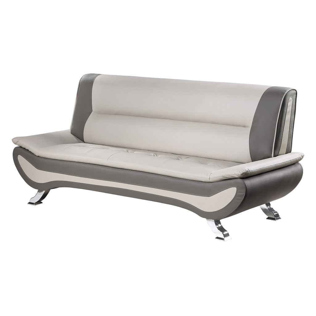 Elle 78 Inch Sofa Beige Gray Faux Leather Metal Legs Solid Wood Frame By Casagear Home BM314811