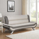 Elle 78 Inch Sofa, Beige, Gray Faux Leather, Metal Legs, Solid Wood Frame By Casagear Home