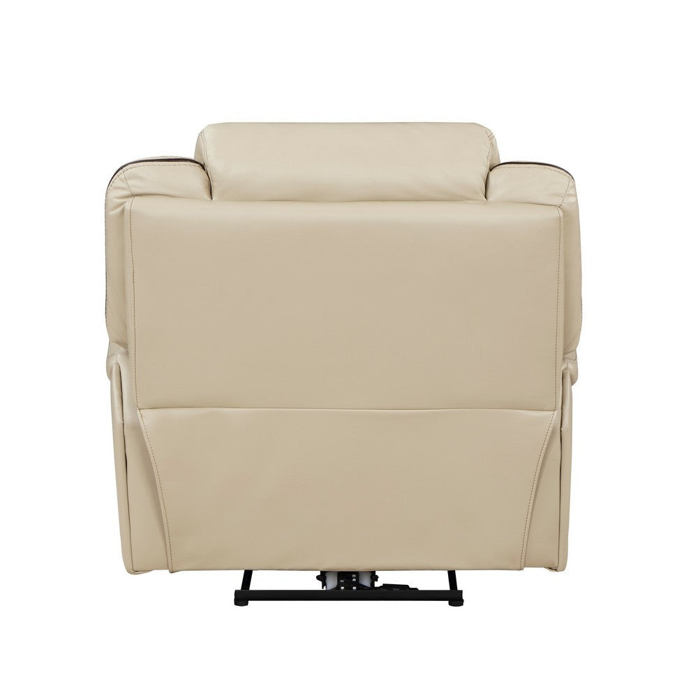 Millie 40 Inch Power Recliner Chair Beige Faux Leather Solid Wood Metal By Casagear Home