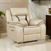 Millie 40 Inch Power Recliner Chair Beige Faux Leather Solid Wood Metal By Casagear Home BM314817