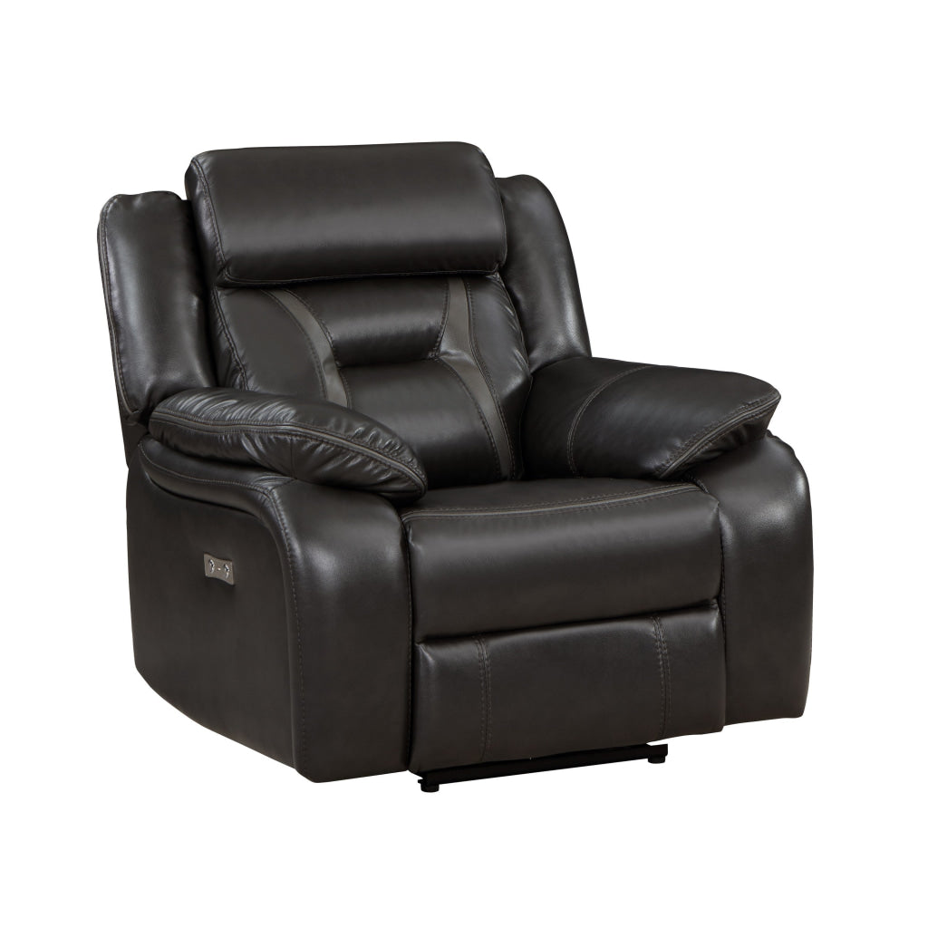 Millie 40 Inch Power Recliner Chair Dark Gray Faux Leather Solid Wood By Casagear Home BM314818