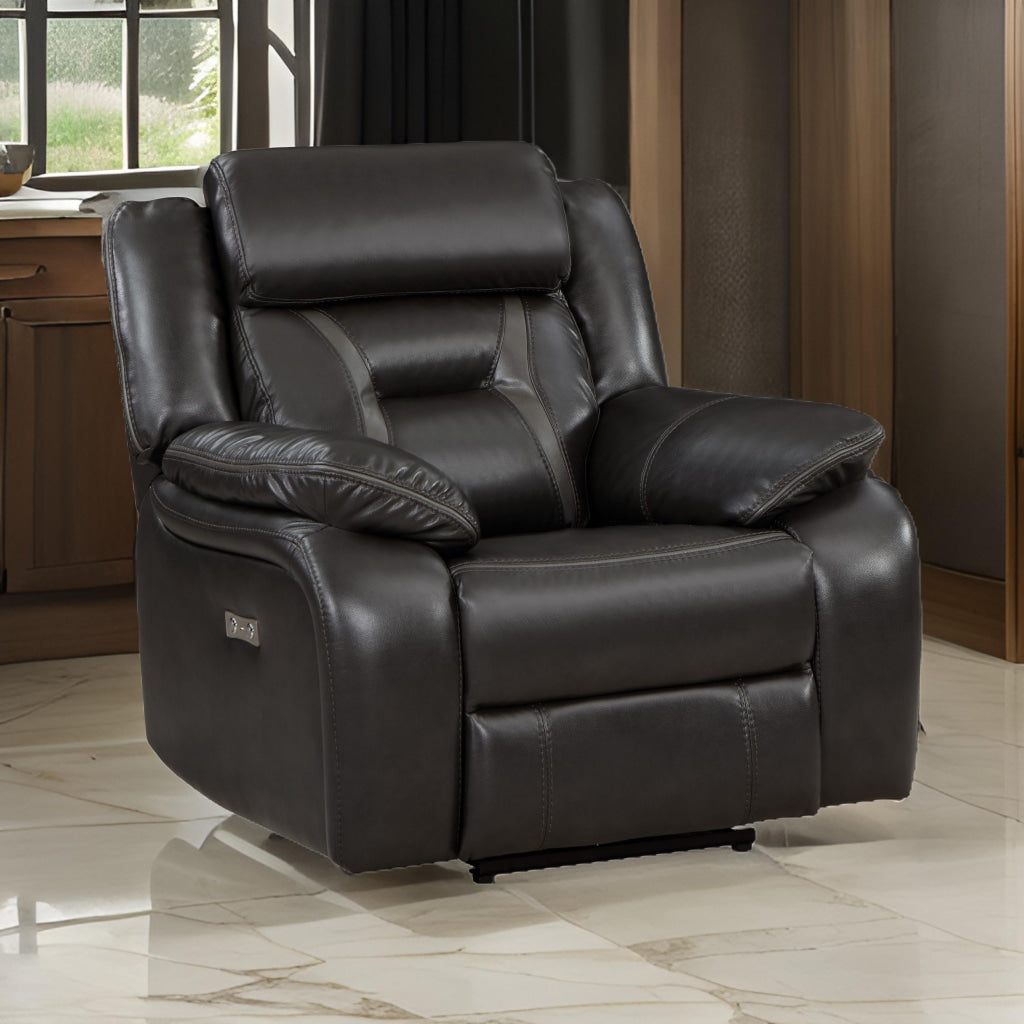 Millie 40 Inch Power Recliner Chair Dark Gray Faux Leather Solid Wood By Casagear Home BM314818