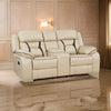 Millie 76 Inch Manual Dual Recliner Loveseat, Cupholder, Beige Faux Leather By Casagear Home