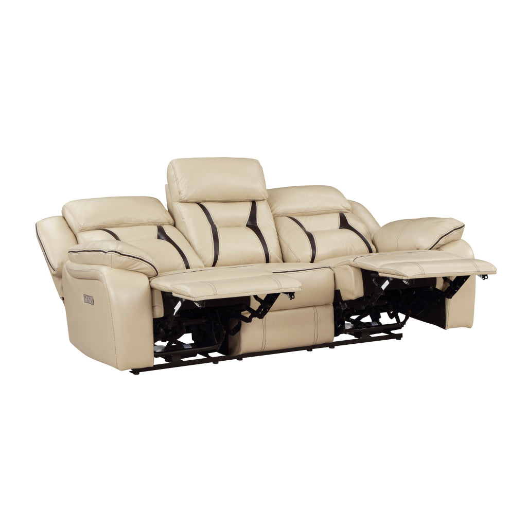 Millie 86 Inch Power Dual Recliner Sofa Cushioned Beige Faux Leather By Casagear Home BM314825