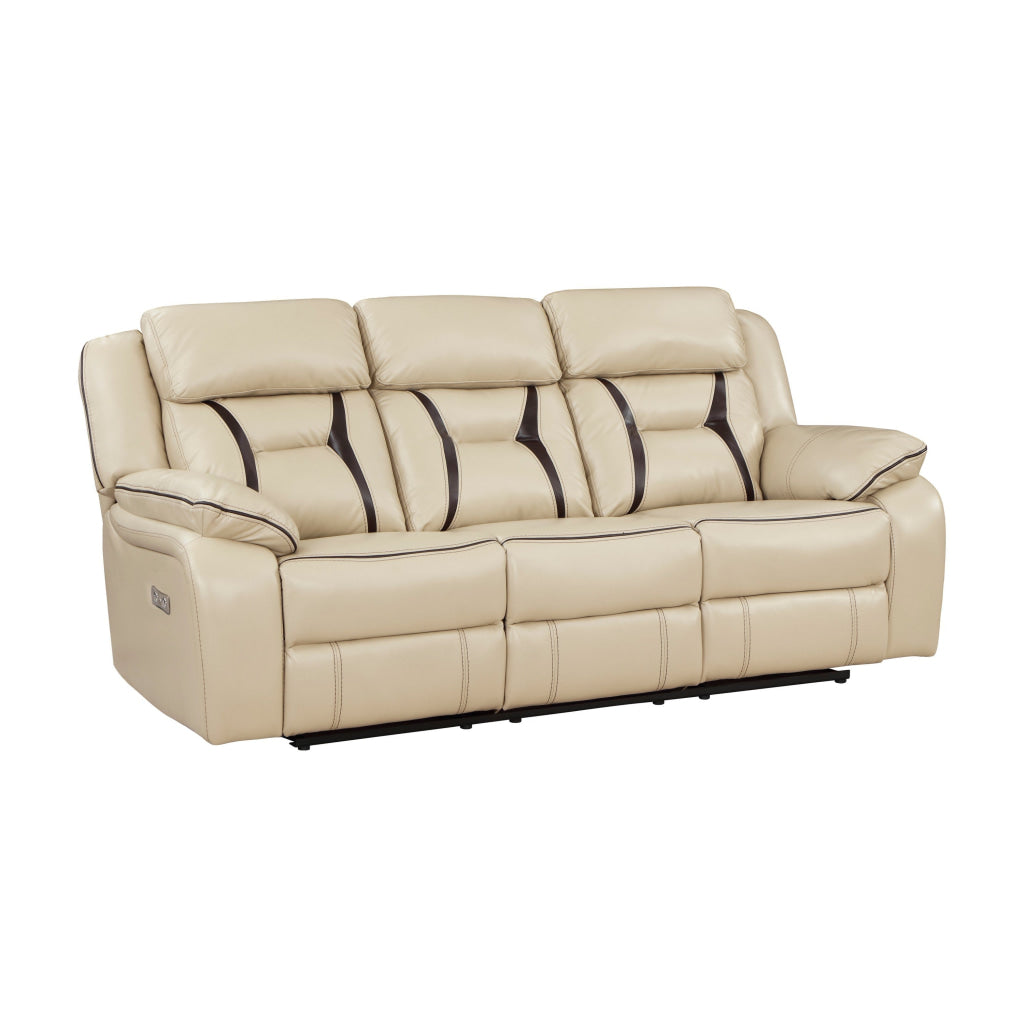 Millie 86 Inch Power Dual Recliner Sofa Cushioned Beige Faux Leather By Casagear Home BM314825