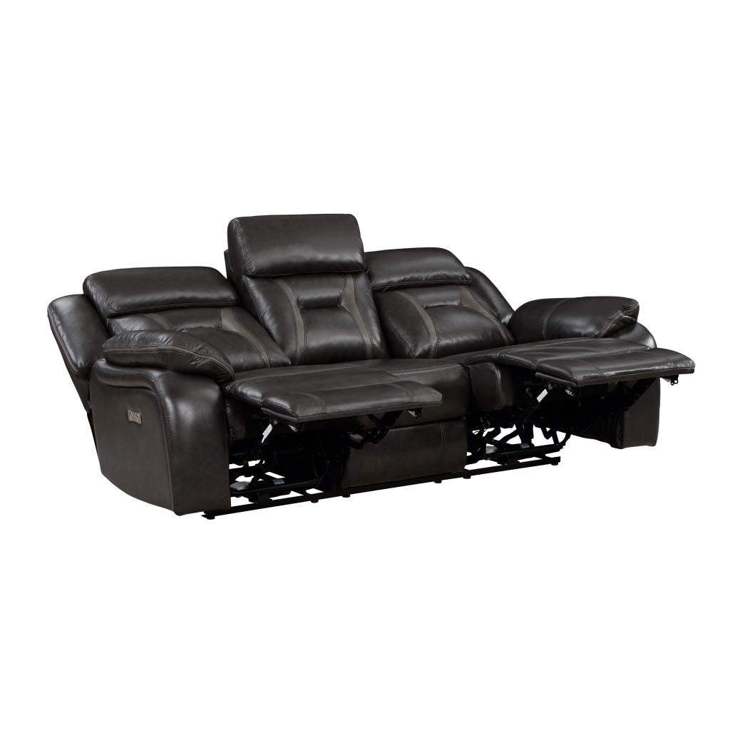 Millie 86 Inch Power Dual Recliner Sofa, Cushioned Dark Gray Faux Leather By Casagear Home