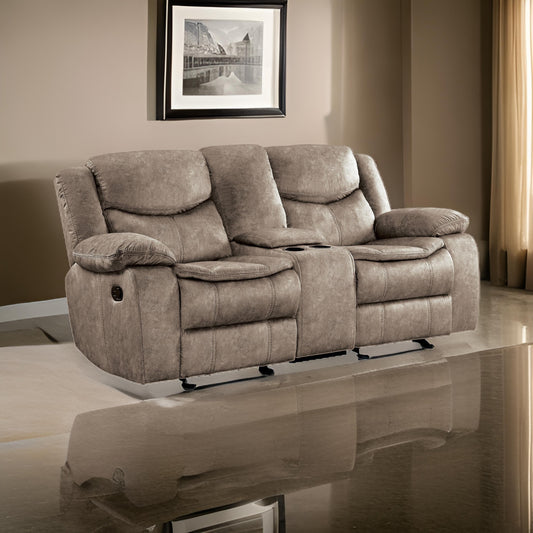 Joe 79 Inch Manual Dual Glider Recliner Loveseat, Console, Brown Microfiber By Casagear Home