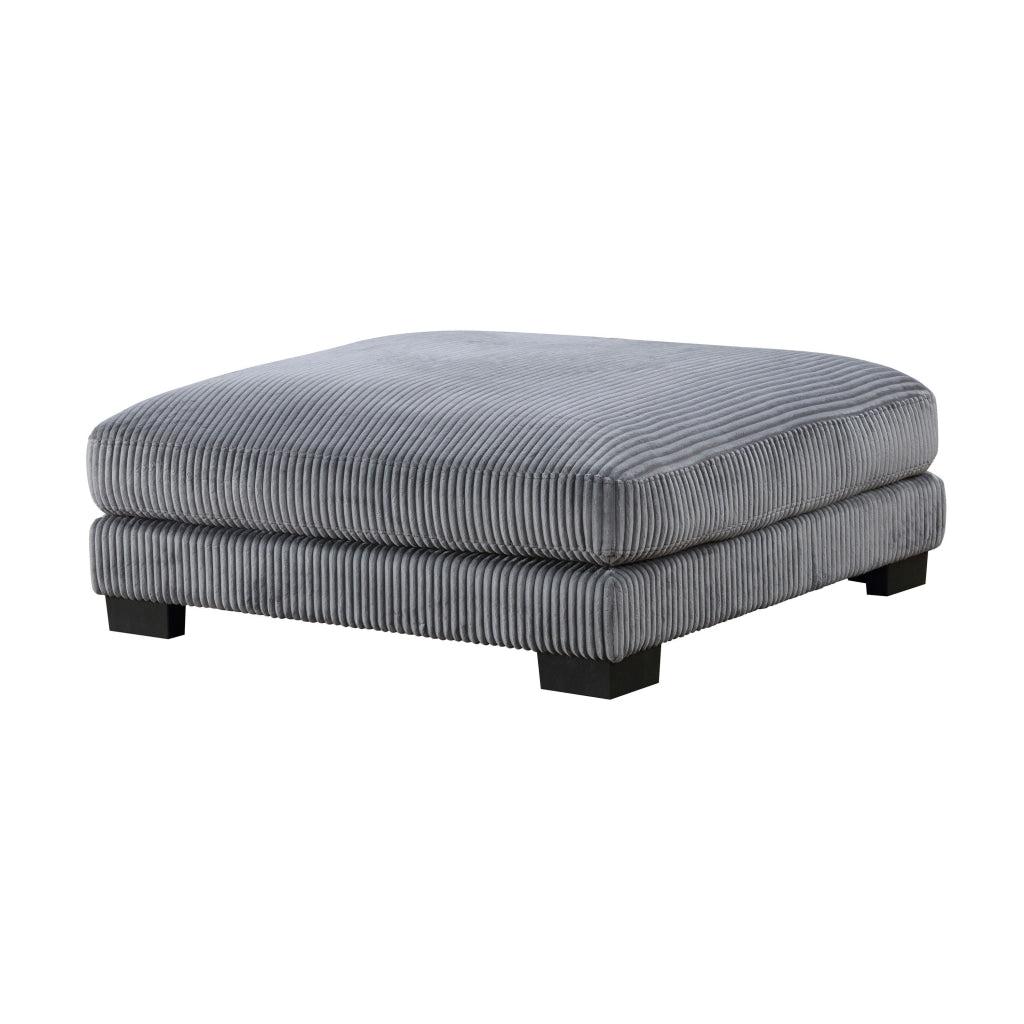 Rix 45 Inch Ottoman, Attached Seat Cushion in Gray Corduroy Fabric, Wood By Casagear Home