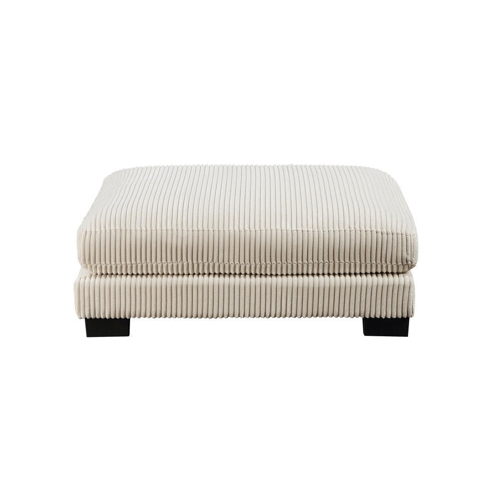 Rix 45 Inch Ottoman Attached Seat Cushion in Beige Corduroy Fabric Wood By Casagear Home BM314830