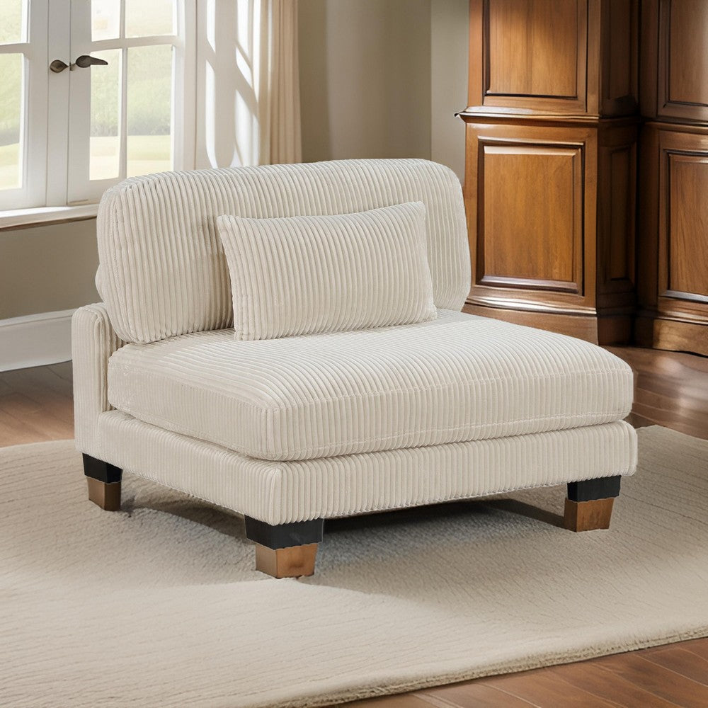 Rix 45 inch Modular Armless Chair, Beige Corduroy Fabric, Black Wood Legs By Casagear Home