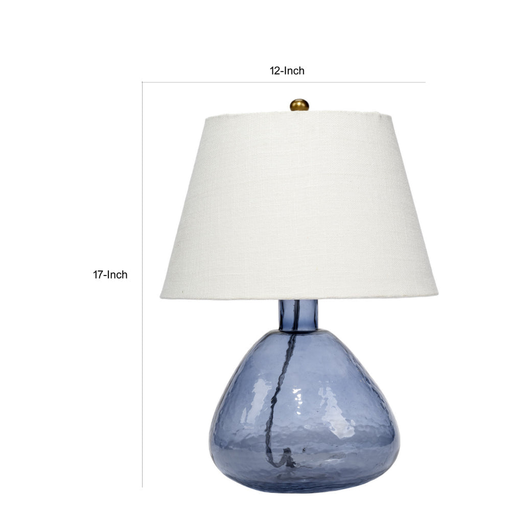 Navi 17 Inch Table Lamp White Linen Drum Shade Blue Glass Curved Body By Casagear Home BM314838