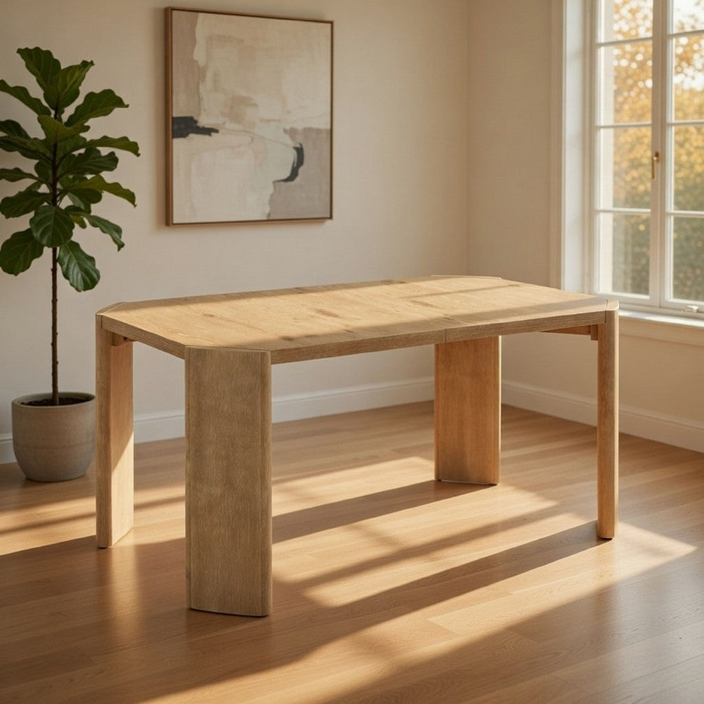 Meni 66-84 Inch Extendable Dining Table, Rectangular, Oak Brown, Solid Wood By Casagear Home