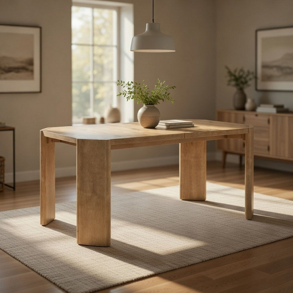 Meni 66-84 Inch Extendable Dining Table, Rectangular, Oak Brown, Solid Wood By Casagear Home