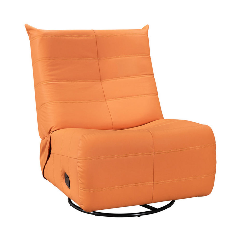 Gea 35 Inch Swivel Recliner Chair, Tufted Orange Faux Leather, Modern  By Casagear Home