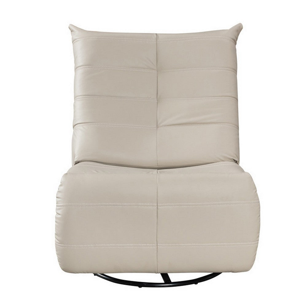 Gea 35 Inch Swivel Recliner Chair Tufted Beige Faux Leather Modern Design By Casagear Home BM314847